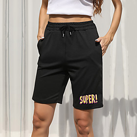 Women's Shorts Chino Outdoor Sports Casual Daily Chinos Shorts Pants Letter Short Pocket Print Black
