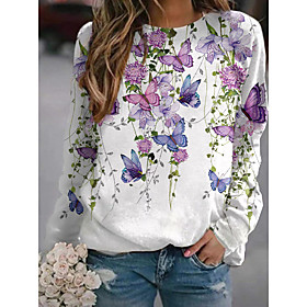 Femme Sweat-shirt Sweat Floral Papillon Imprimer du quotidien Des sports 3D effet Actif Vêtement de rue Pulls Capuche Pulls molletonnés Jaune Rose Claire Vert