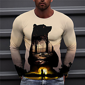 Men's Unisex Tee T shirt Shirt 3D Print Graphic Prints Bear Print Long Sleeve Daily Tops Casual Designer Big and Tall Brown