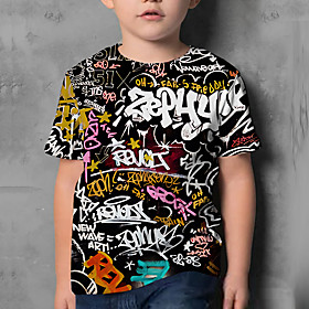 Kids Boys' T shirt Tee Short Sleeve 3D Print Optical Illusion Letter Black Children Tops Fall Summer Casual / Daily 4-12 Years