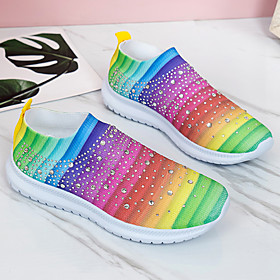 Women's Sneakers Flat Heel Round Toe Daily Tissage Volant Rainbow