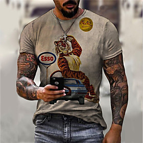 Men's Unisex Tee T shirt Shirt 3D Print Graphic Prints Tiger Print Short Sleeve Daily Tops Casual Designer Big and Tall Gray