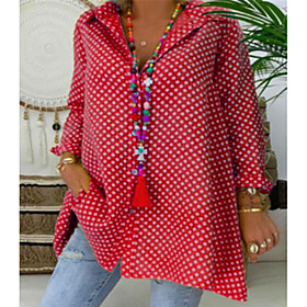 Women's Plus Size Tops Blouse Shirt Polka Dot Button Long Sleeve Shirt Collar Fashion Spring Summer Blue Red Yellow Big Size L XL 2XL 3XL 4XL 5XL