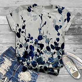 Women's Plus Size Tops T shirt Floral Graphic Print Short Sleeve Crewneck Basic Summer Blue Green Big Size XL XXL 3XL 4XL 5XL