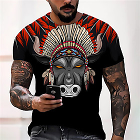 Men's Unisex Tee T shirt Shirt 3D Print Graphic Prints Cow Print Short Sleeve Daily Tops Casual Designer Big and Tall Black