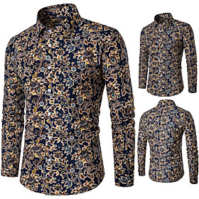 Men's Shirt Other Prints Graphic Plus Size Long Sleeve Casual Tops Casual Soft Breathable Navy Blue