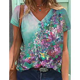 floral casual v-neckline short sleeve blouses