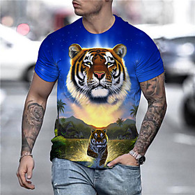 Men's Unisex Tee T shirt Shirt 3D Print Graphic Prints Tiger Print Short Sleeve Daily Tops Casual Designer Big and Tall Blue