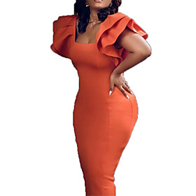 Women's Wrap Dress Knee Length Dress Orange Short Sleeve Solid Color Summer Casual Gentle 2021 S M L XL XXL
