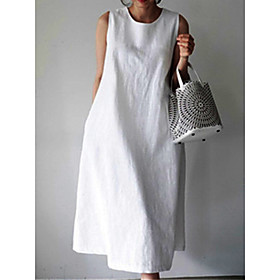 Women's Shift Dress Maxi long Dress White Sleeveless Solid Color Spring Summer Casual 2021 S M L XL XXL XXXL / Cotton