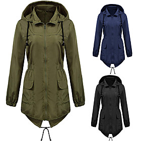 women's rain jacket long raincoat lightweight hooded windbreaker trench coat top waterproof jackets with Pockets active outdoor hiking climbing fishing