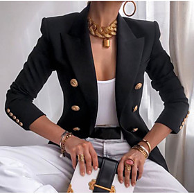 Women's Blazer Solid Color Vintage Style Casual Long Sleeve Coat Fall Winter Business Double Breasted Regular Jacket khaki Peaked Lapel Spring Work
