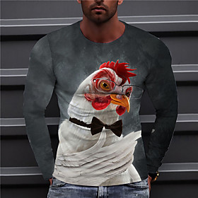 Men's Unisex Tee T shirt Shirt 3D Print Graphic Prints Chicken Print Long Sleeve Daily Tops Casual Designer Big and Tall Gray