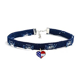 july 4th choker necklace for women girls, fashion denim american flag love heart pendant short necklace, independence day necklace (heart)