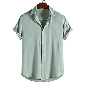 Men's Shirt Solid Colored Short Sleeve Casual Tops Fashion Light Blue