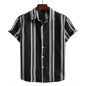 Men's Shirt Other Prints Geometry Plus Size Print Short Sleeve Vacation Tops Slim Fit Black