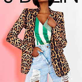 Women's Blazer Daily Spring, Fall, Winter, Summer Short Coat Peaked Lapel Regular Fit Adjustable Jacket Long Sleeve Plaid Vintage Style Leopard Houndstooth