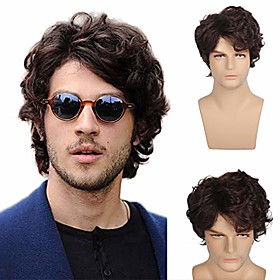 beweig mens brown wig short curly side part wig cosplay halloween costume party natural hair wig