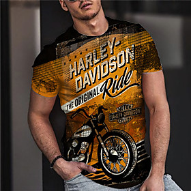 Men's Unisex Tee T shirt Shirt 3D Print Graphic Prints Motorcycle Print Short Sleeve Daily Tops Casual Designer Big and Tall Orange