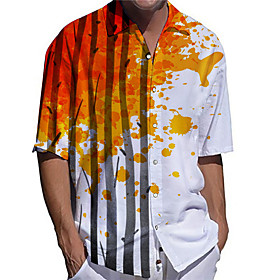 Men's Shirt 3D Print Gradient Plus Size 3D Print Button-Down Short Sleeve Casual Tops Casual Fashion Breathable Comfortable Orange / Sports
