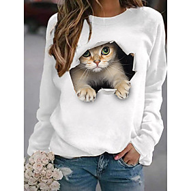 Femme Sweat-shirt Sweat Chat 3D Animal 3D Imprimer du quotidien Des sports 3D effet Coton Actif Vêtement de rue Pulls Capuche Pulls molletonnés Blanche Noir Gr