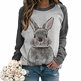 sweat-shirt lapin pour femme, sweat-shirt mince imprimé lapin timide pour pâques, bureau, extérieur, usure quotidienne-3xl gris