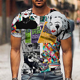 Men's Unisex Tee T shirt Shirt 3D Print Graphic Prints Human Print Short Sleeve Daily Tops Casual Designer Big and Tall Gray