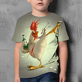 Kids Boys' T shirt Tee Short Sleeve 3D Print Animal Print Gray Children Tops Summer Active Daily Wear Regular Fit 4-12 Years