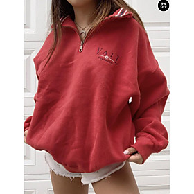 Femme Sweat à capuche Sweat à capuche quart zippé Texte énorme Monogrammes Quarter Zip Col en V Décontractée du quotidien Estampage à chaud Coton Décontractée