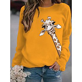 pull à manches longues imprimé girafe pour femmes hauts drôles coupe régulière sweat-shirt confortable à col rond jaune
