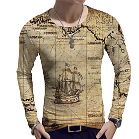 Men's Unisex Tee T shirt Shirt 3D Print Graphic Prints Rudder Print Long Sleeve Daily Tops Casual Designer Big and Tall Yellow