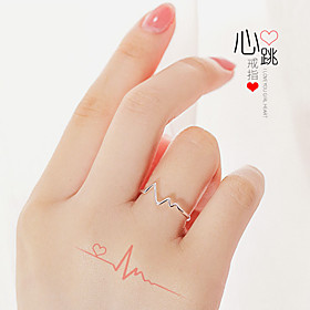 925 sterling silver custom ring female trendy heartbeat electrocardiogram ring simple net red opening niche design index finger ring