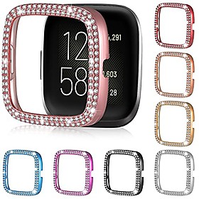 8 pieces compatible with fitbit versa 2 case double bling crystal rhinestone plated cover shiny for women watch accessories