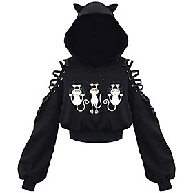 sweat à capuche pour femme crop top oreille de chat sweat à capuche évider les manches à lacets (4xl, chats escalade)