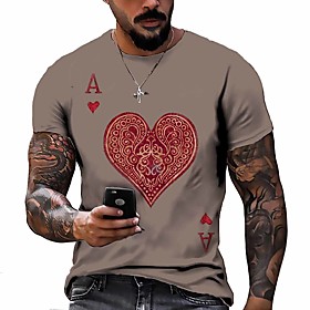 Men's Tee T shirt Shirt 3D Print Graphic Prints Poker Letter Print Short Sleeve Daily Tops Casual Designer Big and Tall Round Neck Light Brown Black Brown / Su