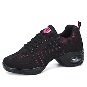 Women's Dance Sneakers Professional Sneaker Thick Heel Round Toe Black / Red White Black Lace-up Teenager Adults' Lace up Sporty Look