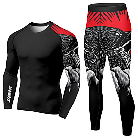 21Grams Men's 2 Piece Activewear Set Compression Suit Athletic Athleisure 2pcs Long Sleeve Quick Dry Moisture Wicking Breathable Fitness Gym Workout Running Ac