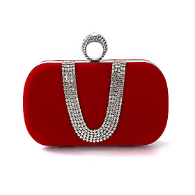 Women's Bags Polyester Evening Bag Crystals Chain Solid Color Party Wedding Evening Bag Chain Bag Wine Purple Fuchsia Royal Blue
