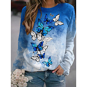 Femme Sweat-shirt Sweat Papillon Animal Imprimer du quotidien Des sports 3D effet Actif Vêtement de rue Pulls Capuche Pulls molletonnés Bleu Violet