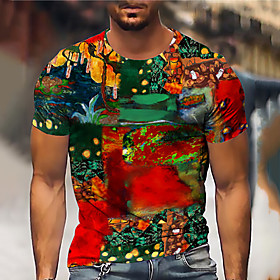 Men's Unisex Tee T shirt Shirt 3D Print Graphic Prints Oil Painting Print Short Sleeve Daily Tops Casual Designer Big and Tall Red
