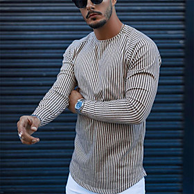 Men's Tee T shirt Shirt Striped Graphic Prints Plus Size Long Sleeve Casual Tops Basic Designer Slim Fit Big and Tall Gray