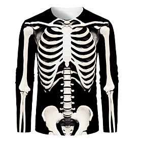 Men's T shirt Graphic Skull Print Long Sleeve Halloween Tops Streetwear Round Neck Black