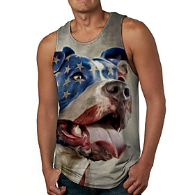 Men's Tank Top Undershirt 3D Print Dog Graphic Prints Flag Print Sleeveless Daily Tops Casual Designer Big and Tall White