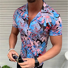 Men's Shirt Graphic Short Sleeve Casual Tops Casual Blue Green