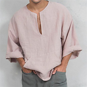 Men's Shirt Solid Color Long Sleeve Casual Tops Casual Blushing Pink White Navy Blue