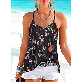 Women's Floral Theme Camisole Tank Top Vest Floral Graphic Print V Neck Basic Streetwear Tops Wine Fuchsia Gray