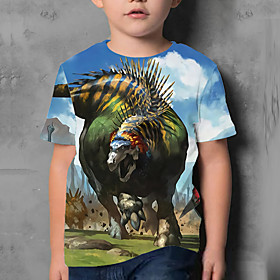 Kids Boys' T shirt Short Sleeve Dinosaur 3D Print Graphic Animal Print Blue Children Tops Summer Active Daily Wear Regular Fit 4-12 Years