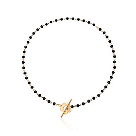 flower toggle clasp choker necklace, black crystal beads plum blossom shape ot clasp necklace, white pearl beads choker, women girls exquisite elegant jewelry