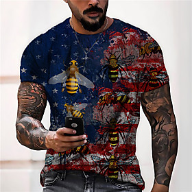 Men's Unisex Tee T shirt Shirt 3D Print Graphic Prints Bee Print Short Sleeve Daily Tops Casual Designer Big and Tall Blue