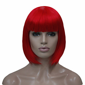 Cosplay Costume Wig Synthetic Wig Cosplay Wig Straight Straight Bob Short Bob Wig Wine Red Orange Green White Black Synthetic Hair Women's Red